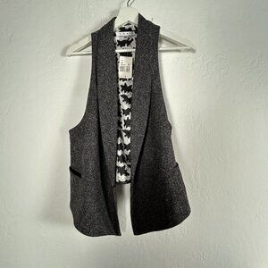 CAbi Womens Tweed Charcoal Gray Racerback Lined Blazer Vest Large Style 247 New